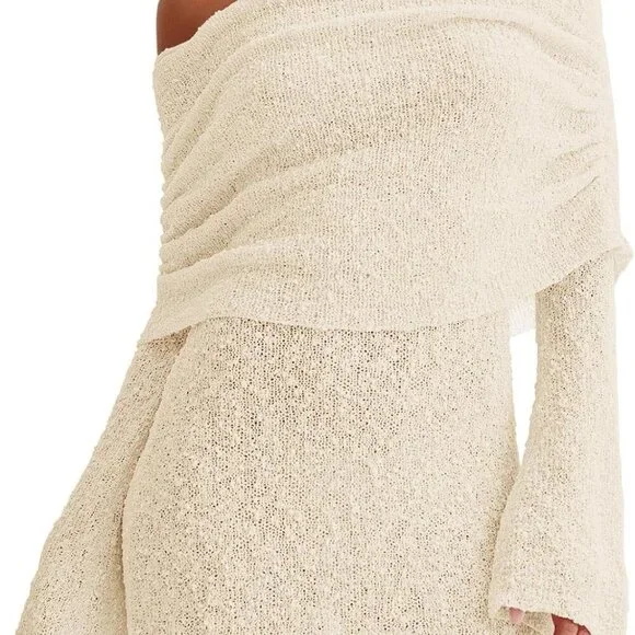 Women's Beach Cover Up Dress Sheer Off Shoulder Long Bell Sleeve Summer - Picture 1 of 6